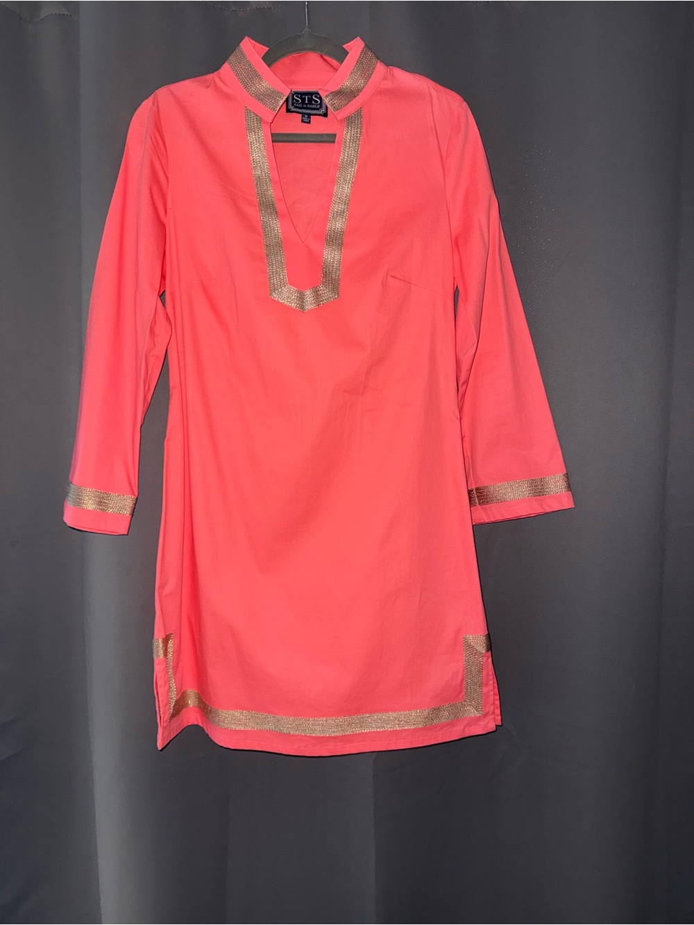 Sail to Sable Coral Tunic Dress with Gold Trim